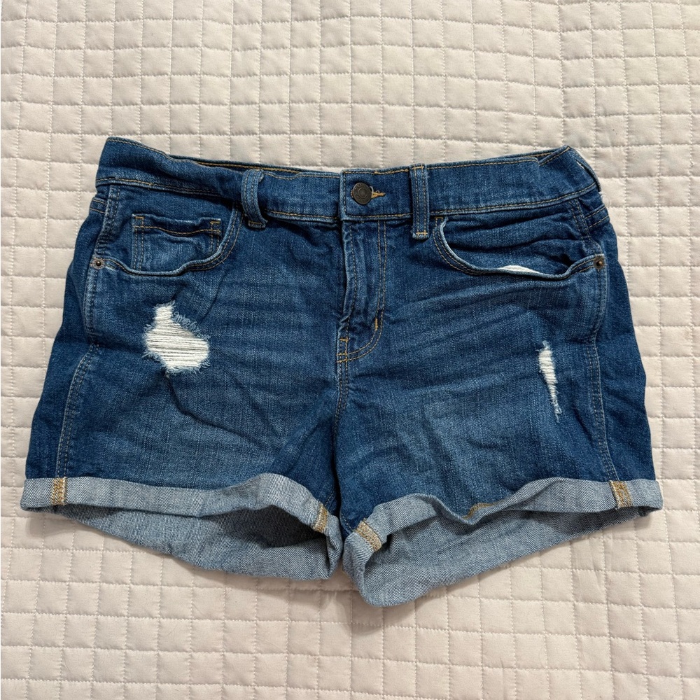 Old Navy Medium Wash Boyfriend Distressed Denim Shorts